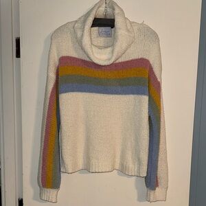 Cozy Cowl Neck Sweater with Colorful Stripes